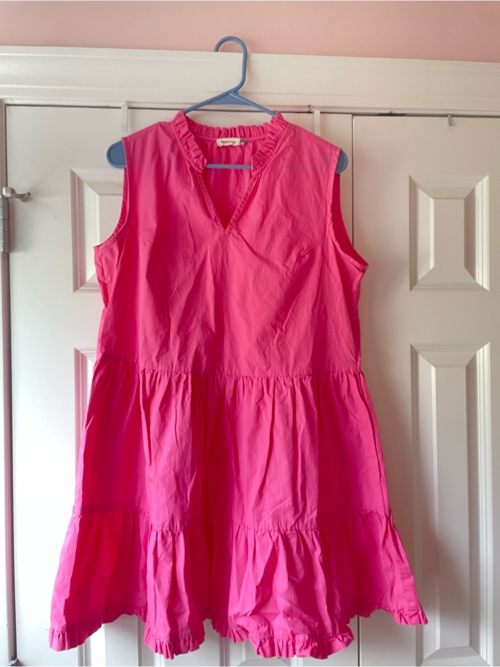 Sleeveless Ruffle Neck Tiered Dress - Hot Pink